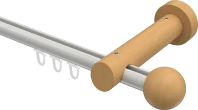 Produktbild von Interdeco Innenlaufstange / Gardinenstange mit Innenlauf Weiß / Buche lackiert, Typ Talent Luina (Kugel), 20 mm Ø 1-läufig, 240 cm