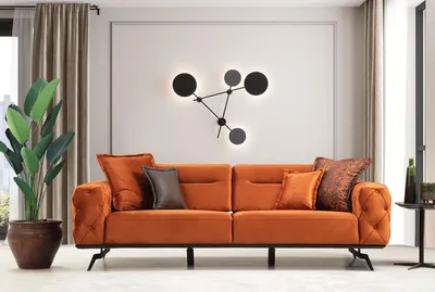 Zdjęcie produktu dla Trzyosobowa sofa pomarańczowa 3-osobowa sofa Chesterfield tapicerowana tkaniną