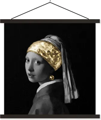 Produktbild von MuchoWow® Textilposter Mädchen mit Perlenohrring - Vermeer - Kunst 120x120 cm mit schwarzem Rahmen - Aufhängungsset
