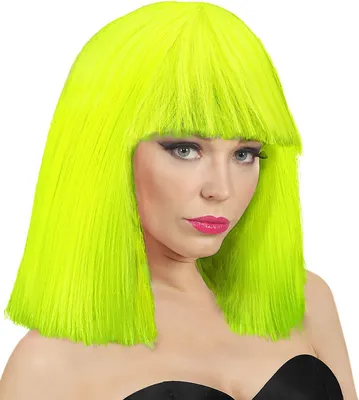 Produktbild von Perücke in neongelb Showgirl in Box - neon gelbe Damenperücke