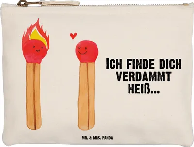 Produktbild von Mr. & Mrs. Panda kosmetiktäschchen Streichhölzer Größe M - Weiß - Geschenk, Etui, Kulturbeutel, Schlampermäppchen, Freundin, Liebesgeschenk, Pouch, Make-Up Tasche