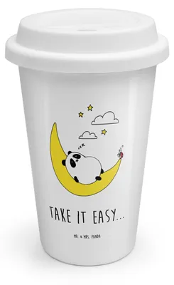 Produktbild von Mr. & Mrs. Panda Kaffeebecher To Go Panda Easy - Weiß - Geschenk, Isolierbecher, Thermobecher, Becher, ToGo, keramik