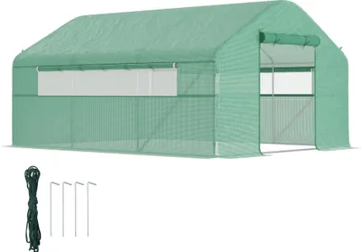 Image de Serre de jardin 4 x 3 x 2m avec portes enroulables et grandes fenšºtres, serre tunnel de jardin, vert