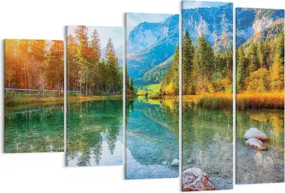 Produktbild von Bild auf Leinwand - Leinwandbild - 5 Teile - Landschaft Berge Morgendämmerung - 150x100cm - Wand Bild - Wanddeko - Wandbilder - Leinwanddruck - Bilder - Wanddekoration - Leinwand bilder EG150x100-4456