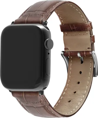 Produktbild von Strap-it Apple Watch 8 Lederarmband mit Krokoprägung (Braun)