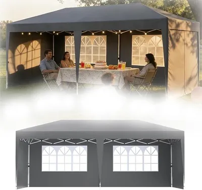 Produktbild von Faltpavillon 3x6 m, UV-Schutz, Wasserdicht, Höhenverstellbar, Gartenzelt mit Tasche, Faltbares Partyzelt, Grau