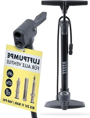 Produktbild von Famanu Standpumpe mit Manometer für alle Ventile - graue Hochdruckpumpe