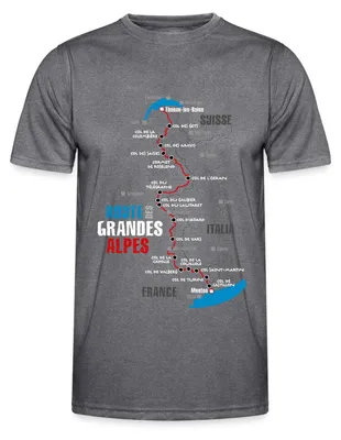 Produktbild von Spreadshirt Route Des Grandes Alpes Karte Mit Alpenpässen Funktionsshirt Herren, S, dunkle Melange