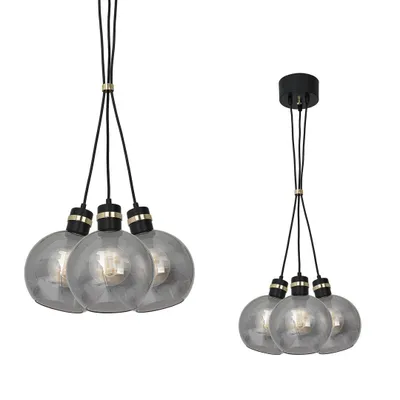 Produktbild von Pendelleuchte OMEGA Schwarz Gold 3xE27 mit Rauchglas