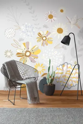 Produktbild von NEWROOM Tapete Grau Vliestapete Blumen - Wandbild Modern Gelb Weiß Blätter Floral Tapete Floral Blumentapete