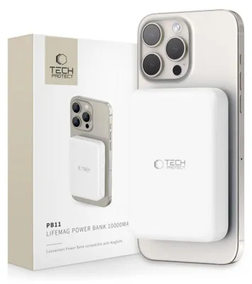 Produktbild von Tech-Protect PB11, 10000 mAh, Kabelloses Aufladen, 15 W, Weiß
