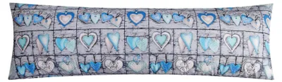 Produktbild von Seitenschläferkissenbezug Renforcé 40x145cm - Landhaus Herzen Blau - 100% Baumwolle