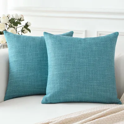 Productafbeelding van Set van 2 kussenhoezen, effen linnen, 45 x 45 cm, turquoise