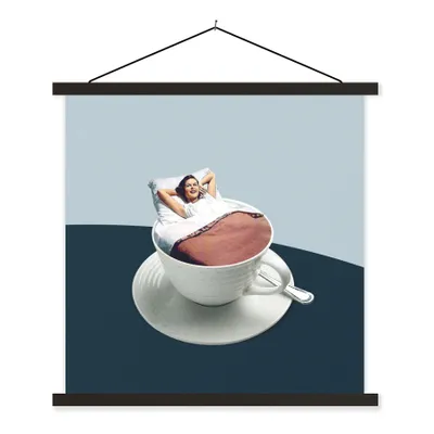 Produktbild von MuchoWow® Textilposter Frau - Kaffee - Jahrgang 120x120 cm mit schwarzem Rahmen - Aufhängungsset