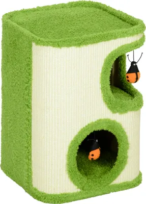 Produktbild von Grüner Kratzturm mit Plüschhöhle, 52 cm, Kratzfläche und Spielzeug in Cremeweiß