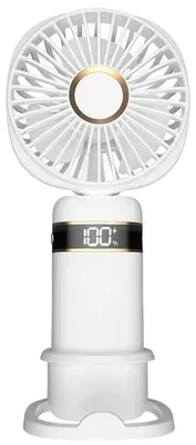 Produktbild von Tragbarer Mini-Ventilator mit 5 Geschwindigkeitsstufen, Digitalanzeige, USB-aufladbar, mit Standfuß für drinnen, Büro, draußen, Zuhause und Reisen