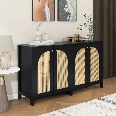 Produktbild von okwish Sideboard Kommode, 145*80*40 cm,Schrank mit 4-Rattantür,Metallgriff,Schwarz