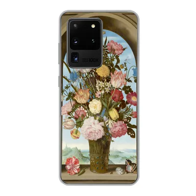 Produktbild von MuchoWow® Handyhülle Schutzhülle Hülle für Samsung Galaxy S20 Ultra Vase mit Blumen in einem Fenster - Gemälde von Ambrosius Bosschaert dem Älteren Silikon Softcase Handy Hülle - Karteninhaber