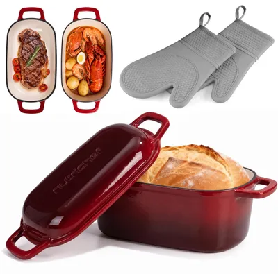 Image de Casserole en fonte NutriChef avec couvercle, faitout émaillé ovale, capacité de 3,4 litres