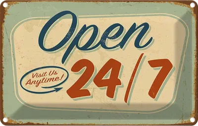 Produktbild von vianmo Blechschild 12x18 cm open visit us anytime 24/7 Warnschild Hinweisschild Sicherheit Vorsicht
