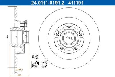 Produktbild von ATE Bremsscheibe Hinten für RENAULT Espace V (JR) 290,0mm 24.0111-0191.2