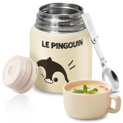 Immagine prodotto di Contenitore termico per alimenti con cucchiaio, capacità 550 ml, in acciaio inossidabile, isolamento per 12 ore