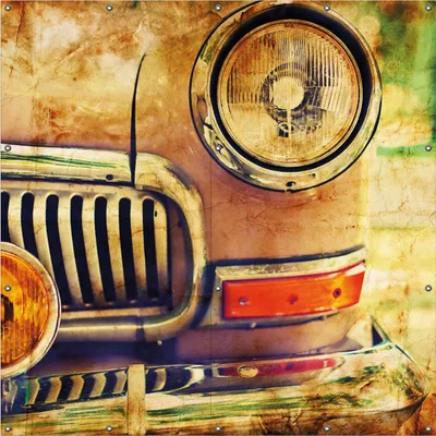 Produktbild von Wallario Outdoor-Poster für Garten oder Balkon, Motiv Antiker Oldtimer in Sepiafarben - Frontansicht, in ca. 180 x 180 cm