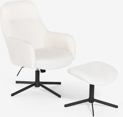 Produktbild von Sessel mit Fußhocker aus weißem Bouclé für das Wohnzimmer Büro Shiro