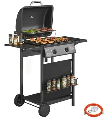Produktbild von Outsunny Gasgrill 5 KW 2 Brenner BBQ Grillwagen Edelstahl inkl Seitentisch