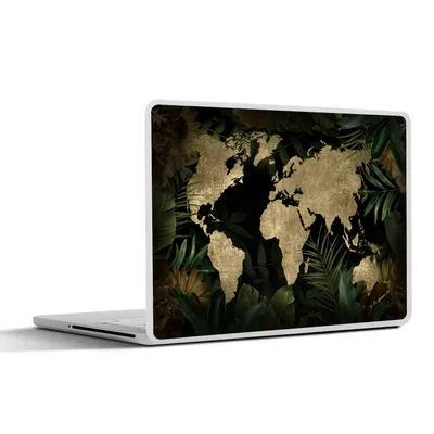 Produktbild von MuchoWow® Laptop Aufkleber Sticker Cover Weltkarte - Vintage - Tropische Pflanzen 32.5x23.5 cm - Sticker für Laptop - Selbstklebend