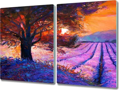 Produktbild von Coloray Herdabdeckplatte 2x40x52 cm Schneidebrett Kochplattenabdeckung Küchenbrett Hackbrett - Blumen Sonnenuntergang