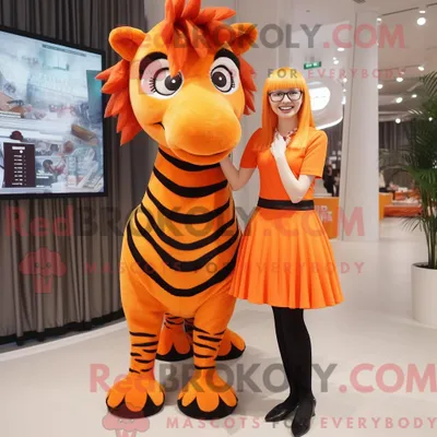 Produktbild von Orangefarbenes REDBROKOLY Zebra-Maskottchenkostüm mit Minirock und Haarspangen