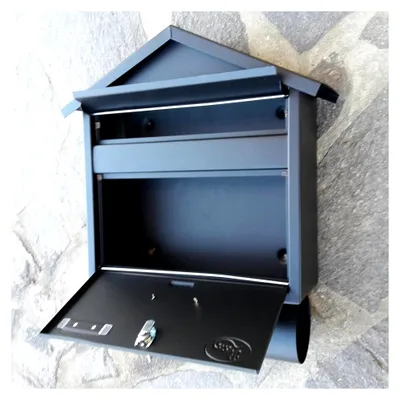 Produktbild von Großer Briefkasten/Postkasten XXL Schwarz Matt mit Zeitungsrolle und Spitzdach