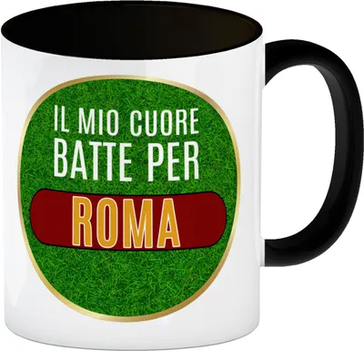 Produktbild von Il mio cuore batte per Roma Kaffeebecher Schwarz Calcio regiert dein Leben?