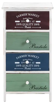 Produktbild von Kommode Mehrzweckschrank Schubladenkommode COLORIS in weiß, Anrichte mit 4 Schubladen in 3 Farben, Shabby Chic Vintage Look