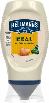 Produktbild von Hellmann's Real Salatmayonnaise zum Dippen und Verfeinern (250ml Flasche) + usy Block