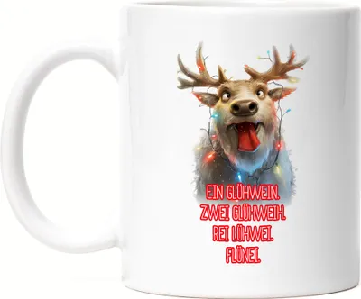 Produktbild von Ein Glühwein Zwei Glühweih Glühwein-Becher Rentier Julklapp Geschenk Tasse Weiß Weihnachten