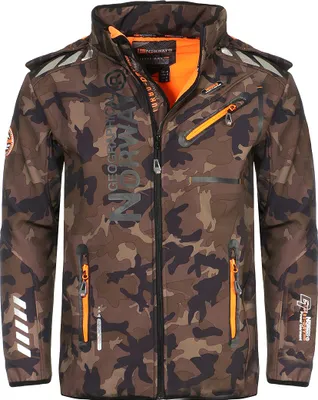 Produktbild von Geographical Norway Herren Softshell Übergangsjacke Model: G-River, Farbe: Camouflage Khaki/Orange, Größe L