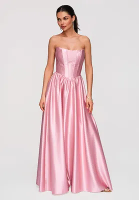 Produktbild von LARICA Maxikleid Abendkleid Satin Elegant LA-OM-DLR351 pink S