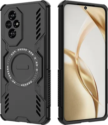 Produktbild von Magnetisch Hülle für Honor 200, Hybrid PC TPU Bumper Stoßfestes Loch Wärmeableitung Handyhülle Schwarz