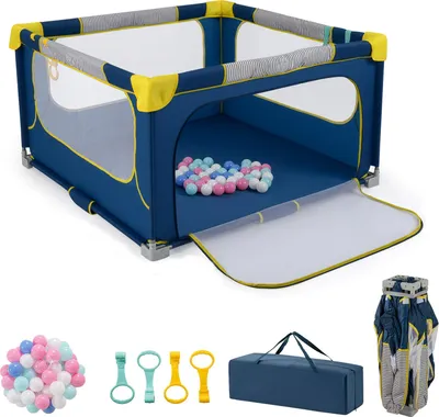 Produktbild von GOPLUS 127 cm Laufstall Faltbar Babys, Laufgitter mit 50 Bällen, atmungsaktivem Netz, Krabbelgitter mit Tür, Reißverschluss für Kleinkinder & Säulinge