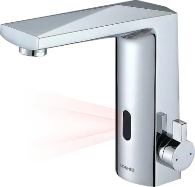 Produktbild von Infrarot-Sensorarmatur, Chrom, Badezimmer, automatische Waschtischarmatur, Einhebel-Waschtischmischer, Badezimmerarmatur mit einstellbarem Temperaturbegrenzer, Batteriebetrieb