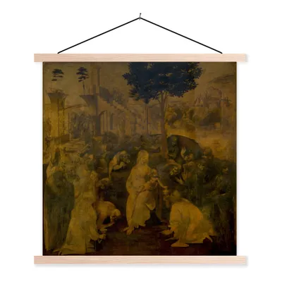 Obrázek produktu pro MuchoWow® Textilní plakát - Klanění mudrců - Leonardo da Vinci - 120x120cm - S hnědými lamelami
