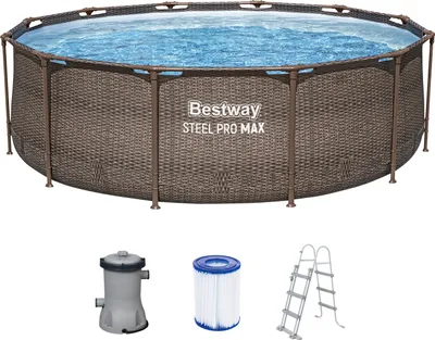 Produktbild von Bestway® Steel Pro MAX™ Frame Pool Set mit Filterpumpe Ø 366 x 100 cm, Rattan-Optik (Schokobraun), rund