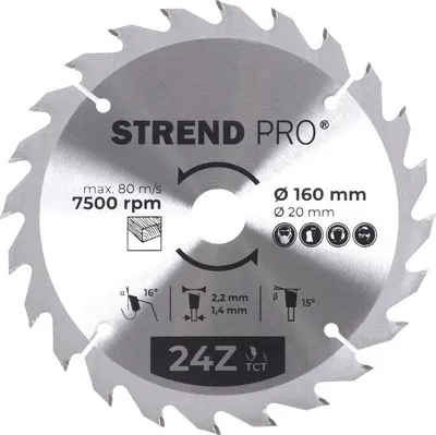 Produktbild von Scheibe Strend Pro TCT 160x2.2x20/16 mm 24T, für Holz, Sägeblatt, SK-Zähne