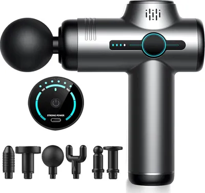 Produktbild von Massagepistole, Massage Gun mit 6 Geschwindigkeiten & 6 Köpfen, mit LCD Touchscreen, Tiefengewebe Massagegerät für Rücken, Schultern, Beine