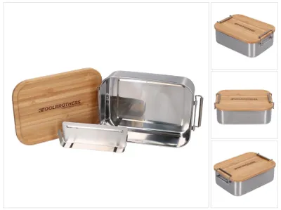 Image de Toolbrothers Fan Boîte à pain en acier inoxydable avec couvercle en bambou 1200 ml, boîte à repas pour adultes et enfants, casse-croûte, boîte à goûter pour école travail pique-nique voyage