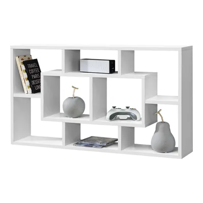 Produktbild von Wandregal Saputit 85x16x48cm Regal mit 8 Ablageflächen Bücherregal Hängeregal Büroregal Retro Matt Weiß [en.casa]