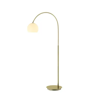 Produktbild von Lindby Bogenlampe Cynthia, messingfarben, Glas, 140 cm, E27