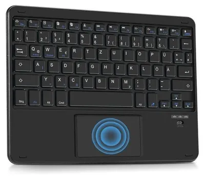 Obrázok produktu pre Bezdrôtová Bluetooth klávesnica s dobíjacou batériou, ultra tenká, univerzálna klávesnica pre tablety, kompatibilná s tabletmi iOS, Android, Windows a laptopmi, čierna, s dotykovým ovládačom